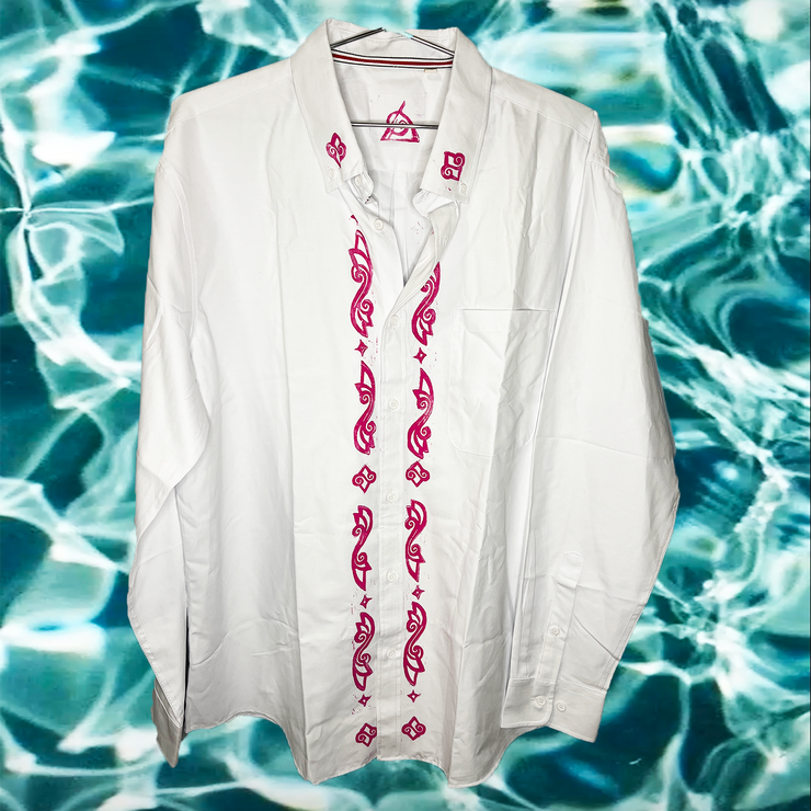 Artemis Hand-Printed Button Up - Magenta Long Sleeve