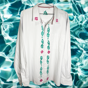 Artemis Hand-Printed Button Up - Teal & Magenta Long Sleeve