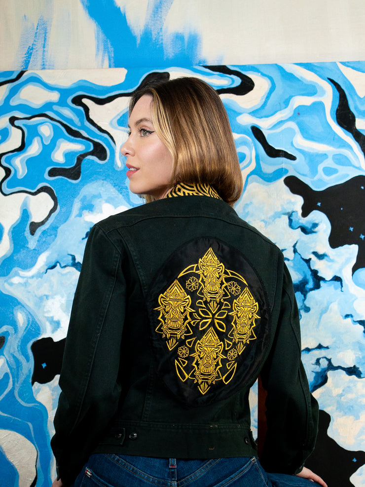 Aztec Embroidered Jacket With Handpainted Moonbeam Collar