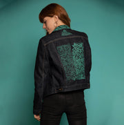 Turquoise Vortex  Embellished Denim Jacket